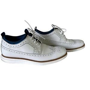 Cole Haan Men's White LunarGrand Oxford Neoprene Wingtip Sneakers - Size 9